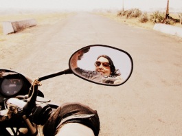 Josh and I riding the motorcycle in rural India.